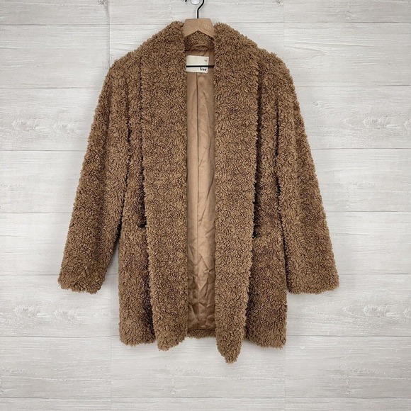 Aritzia Wilfred Free Plush Teddy Grete Faux Fur Jacket Small Tan One Button Coat - Picture 14 of 14
